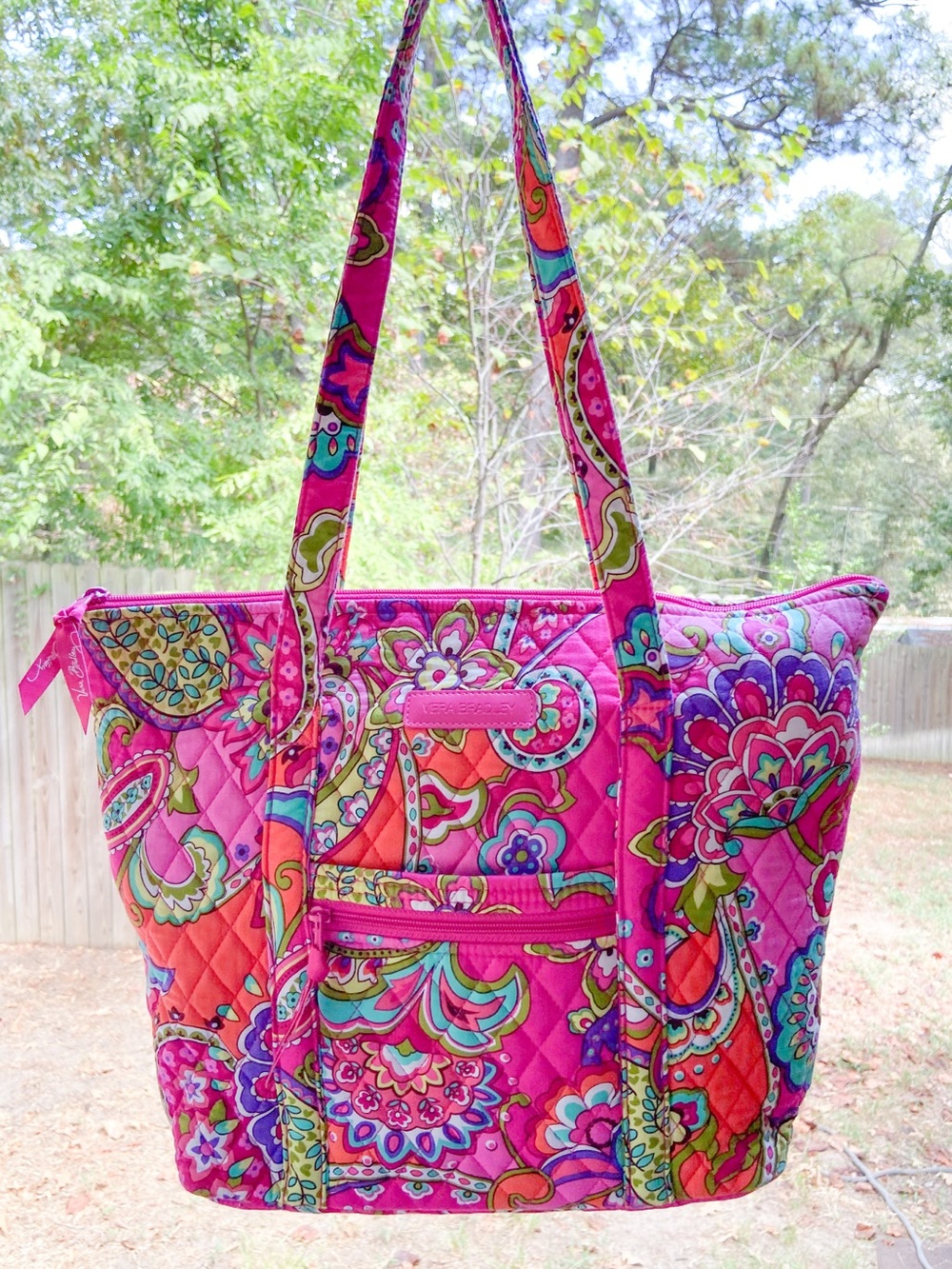 6 Pc. Set Vera Bradley Travel Bundle  "Pink Swirls" Tote Train Case Jewelry Tags